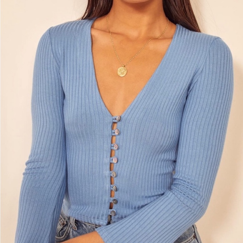 Reformation Sky Blue Geller Knit Top Size XS